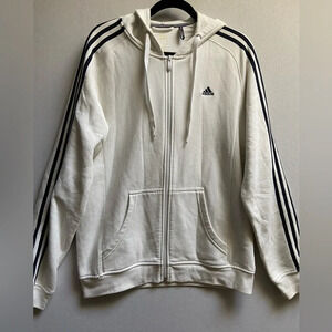 Adidas white and black  stripe hoodie full zip jacket Sz L